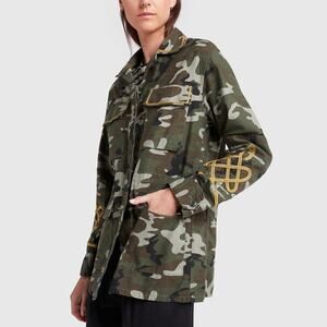 Nili Lotan Wren Green Camouflage Cord Embroidered Utility Jacket Size M/L